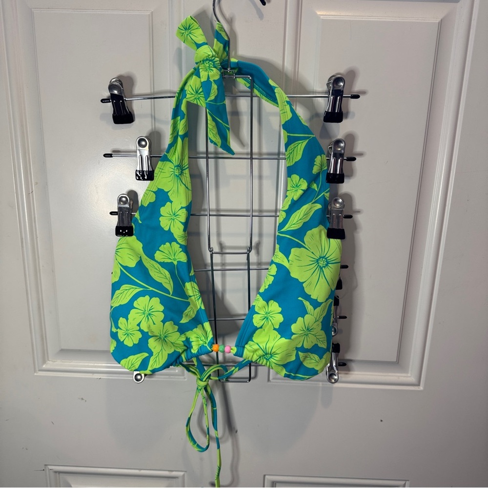 NWT Wild Fable Multi Way Wear Blue And Green Floral Design Halter Bikini Top XL